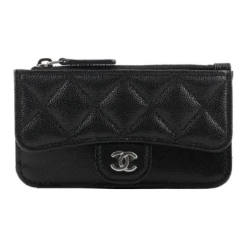 CHANEL Grain Cow Leather Wallet, Card Holder Unisex Black