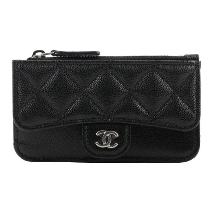 CHANEL Grain Cow Leather Wallet, Card Holder Unisex Black-0