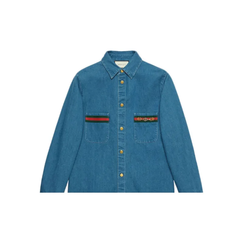 GUCCI Web detail Long sleeve Denim Shirt-4