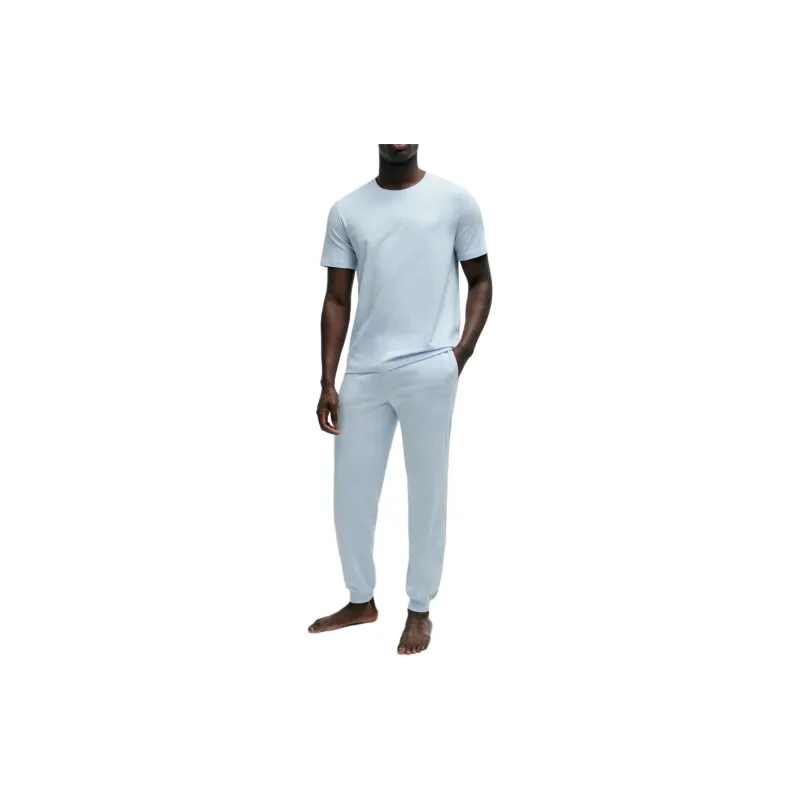 HUGO BOSS Stretch-Cotton Tracksuit Bottoms With Embroidered Logo Knitted Sports Pants Men's Sky Blue-3