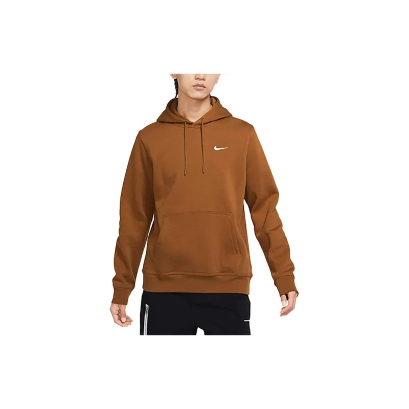 Nike Club Swoosh Men's Logo Drawstring Pullover Hooded Sweatshirt Tawny-3