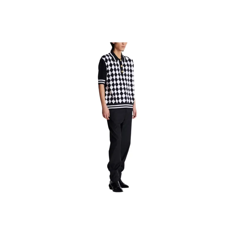 BALMAIN Diamond Pattern Knit Polo Shirt-3