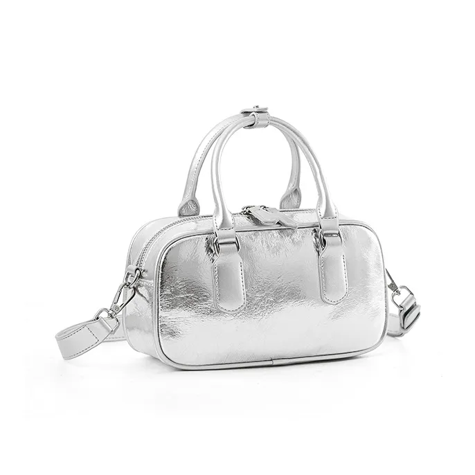 Vigno Synthetic Leather Handbag One Shoulder Crossbody Women's Silver-1