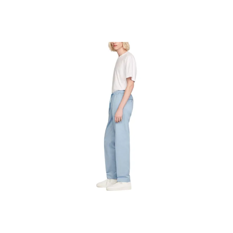 Sandro Mavi Belden Bağlamalı Düz Kesim Pantolon Casual Pants Men's Blue-1