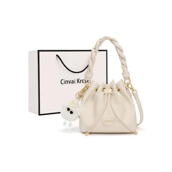 CinvaiKrose PU With Synthetic Leather Bucket Bags One Shoulder Handbags Small Size Women's Cream White/Pink/Black