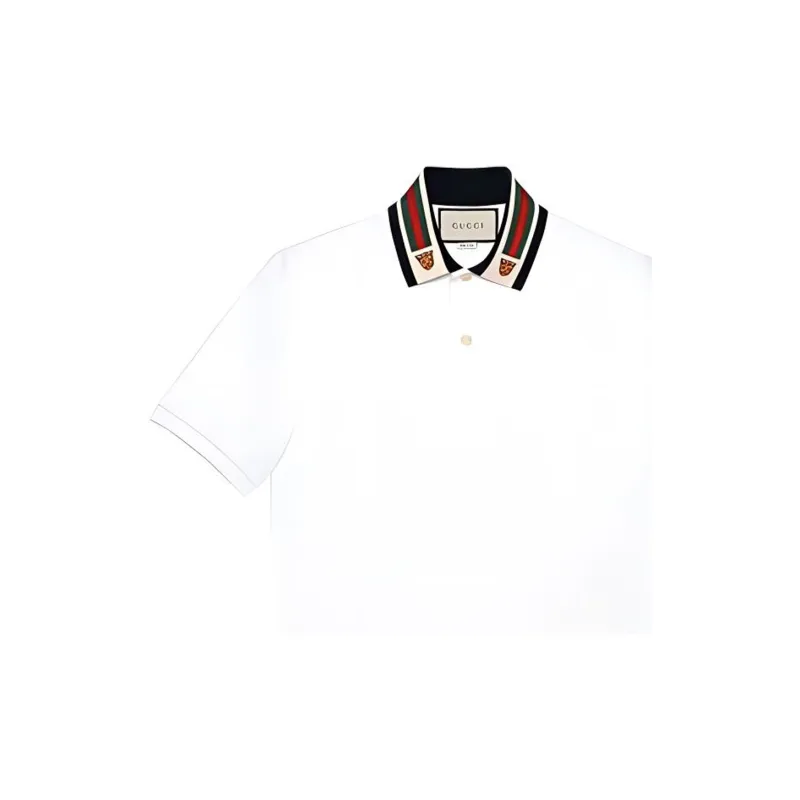 GUCCI Men White Cotton Polo With Web And Feline Head-4