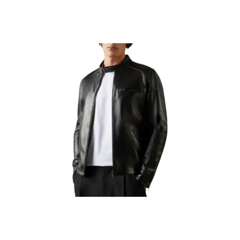 HOGAN Zip Up Leather Biker Jacket-3