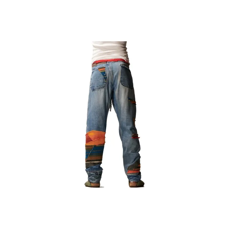 GREG LAUREN Patchwork Mid-rise Tapered Jeans-2