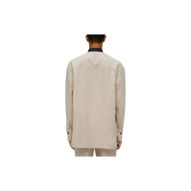 Ferragamo Collarless Logo-embroidery Linen Shirt-1