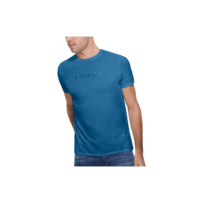GUESS Embroidered Logo Tee T-Shirt Men's Blue-3
