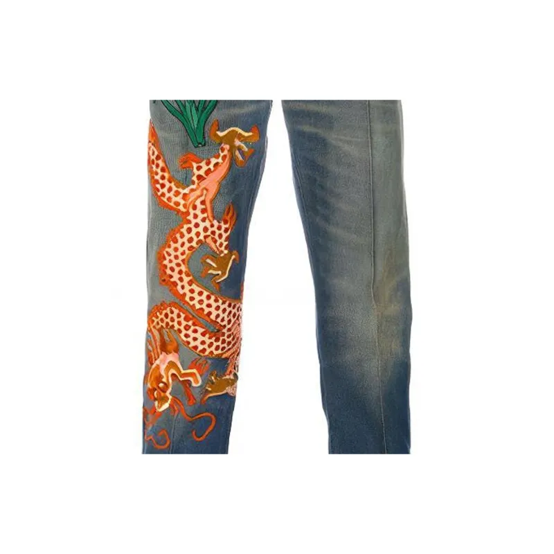 GUCCI Dragon Embroidered Tapered Jeans-5