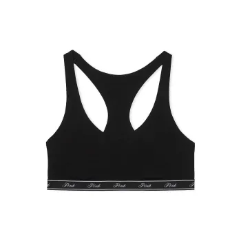 Victoria's Secret PINK Bralettes Tops Cotton Logo Racerback Bralette/PB Bra Women's Pure Black