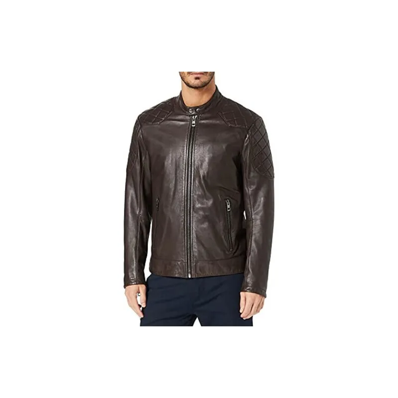 HUGO BOSS Leather Jacket Coat Men's Brown-2
