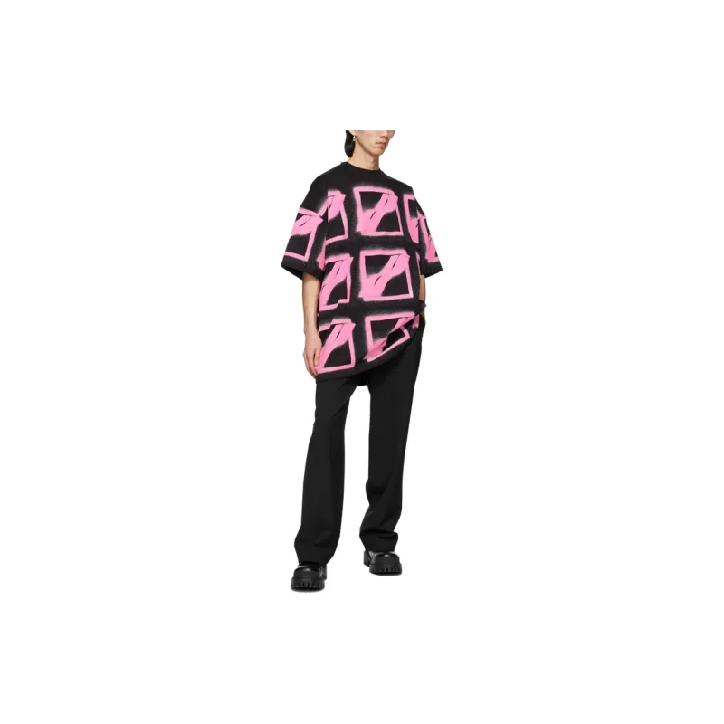 WE11DONE T Shirts Unisex Black Pink-3