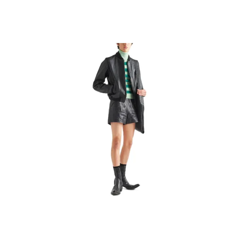 PRADA Long Sleeved Zipped Leather Bomber Jacket-2