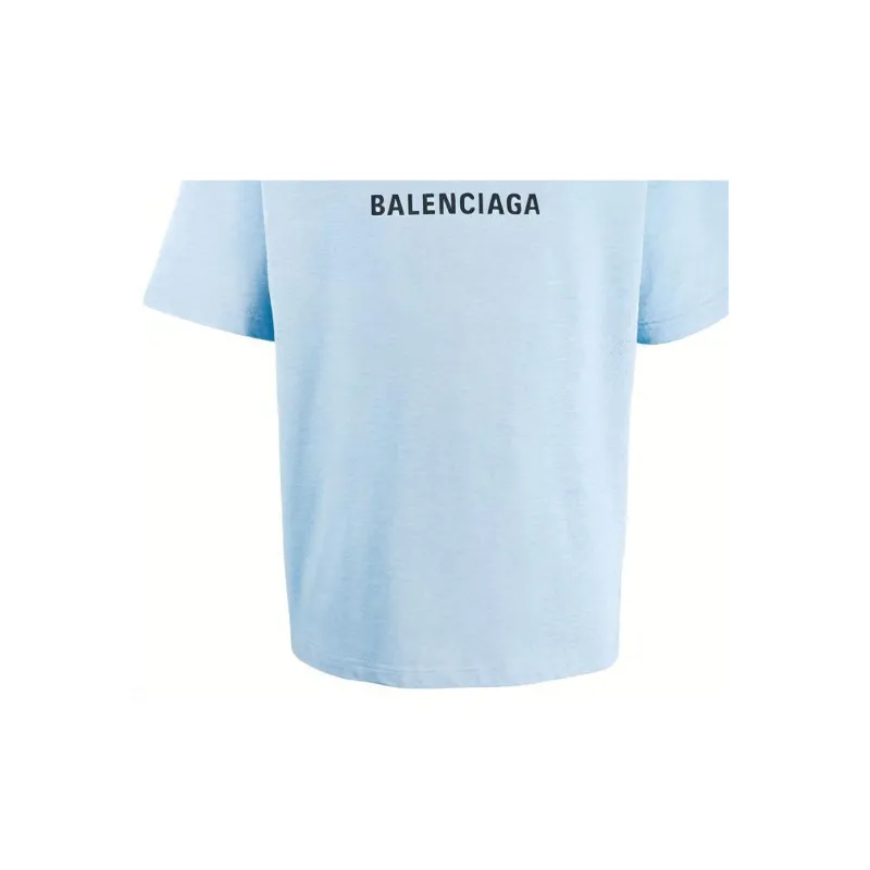 Balenciaga Drop Shoulder Sleeve T Shirt Unisex Light Blue-4