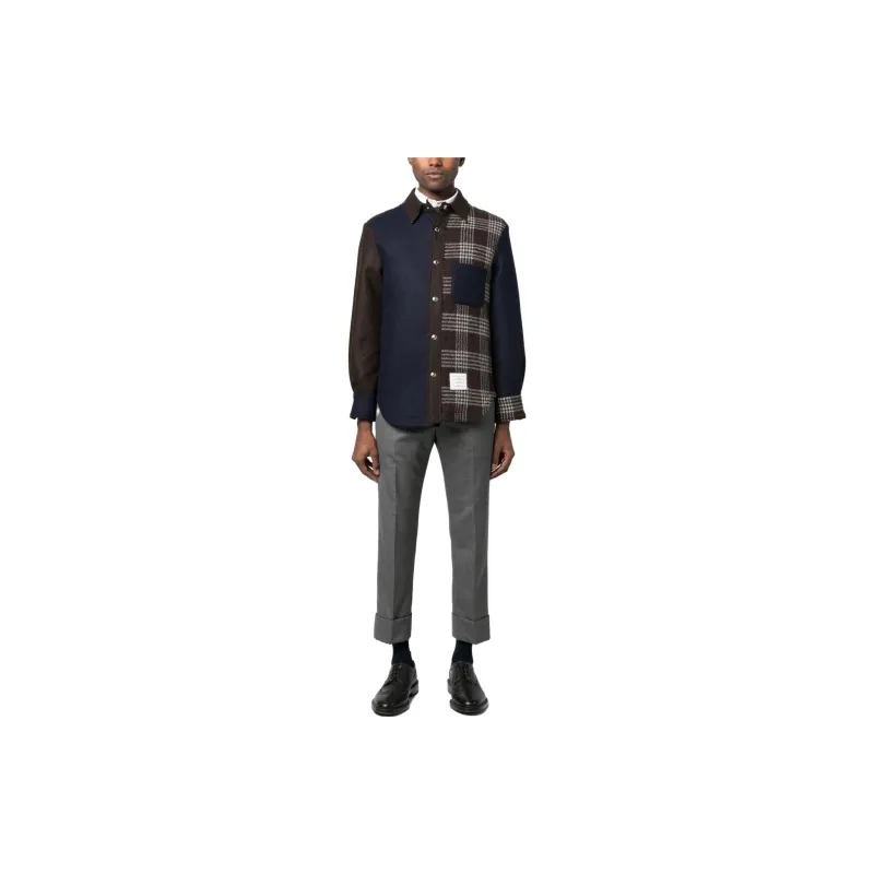 THOM BROWNE Panelled Collared Button-Up Shirt-1