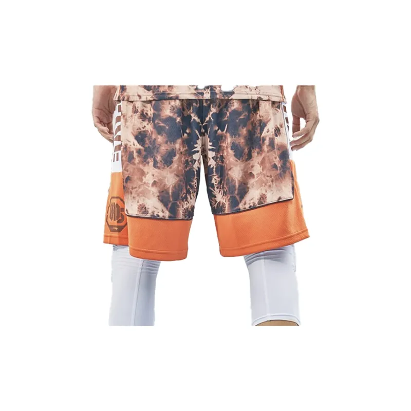 LiNing Basketball Shorts Men's Brown Ice Texture All Over Print-2