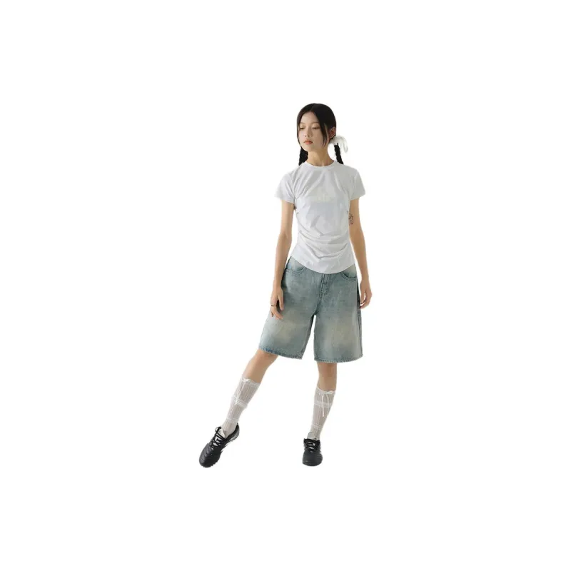 Crying Center Denim Shorts Unisex Light Blue-3