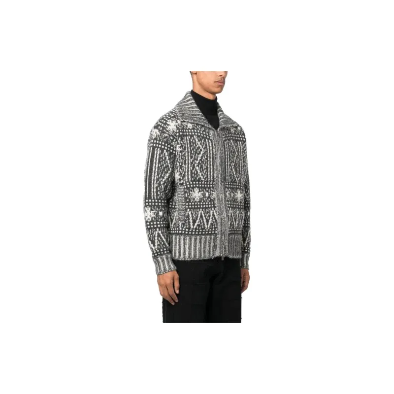 Golden Goose Pattern Intarsia-Knit Zi-Up Cardigan-4