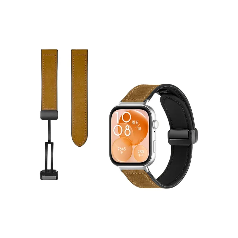 FZRT Huawei Compatibility Watch Band Frenzy Horse Pattern Magnetic Clasp Strap Genuine Leather Material-2