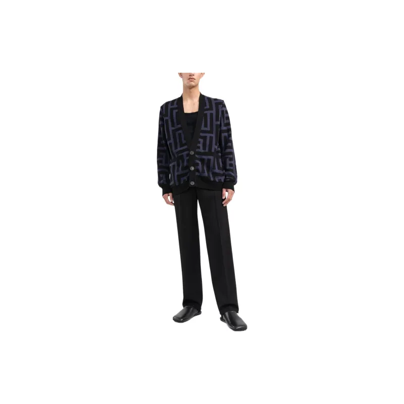 BALMAIN Monogram print V neck Cardigan-1