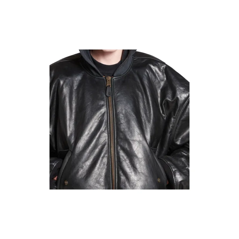 Balenciaga Leather Jacket Unisex Black-5