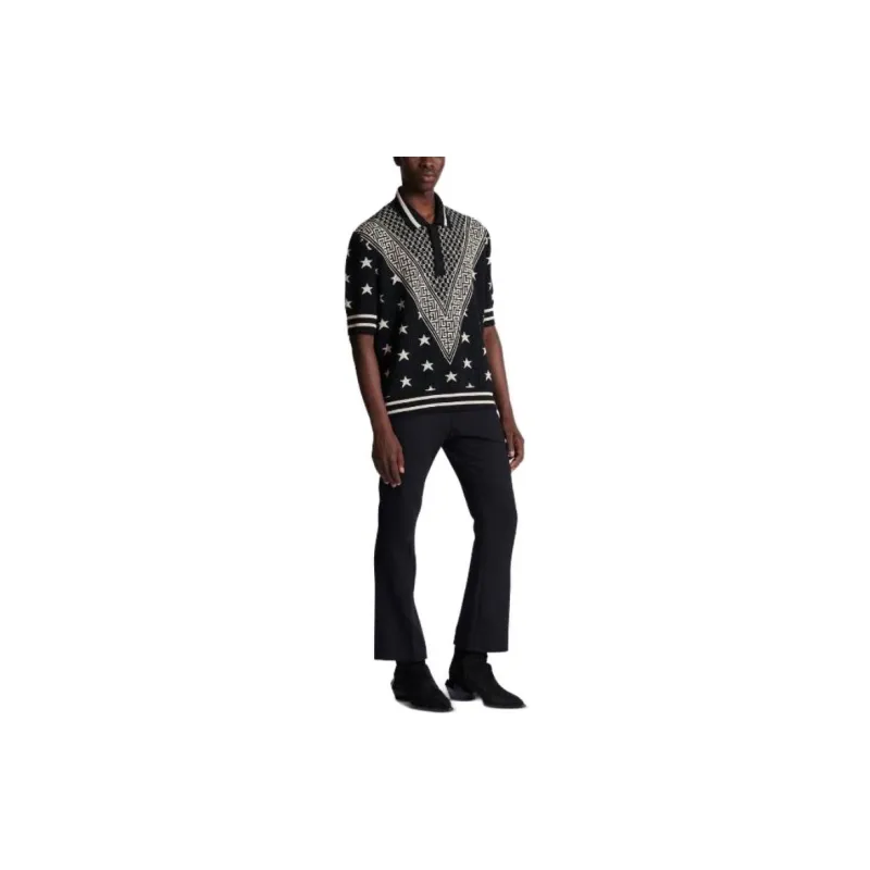 BALMAIN Monogram Stars Jacquard Polo Shirt-2