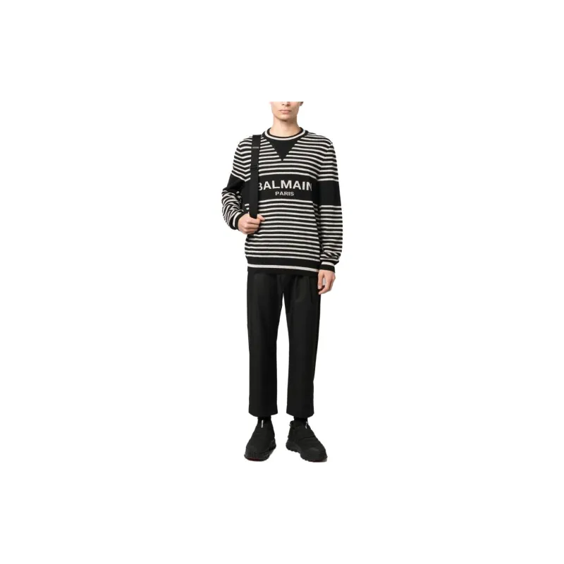 BALMAIN Striped Intarsia Logo Jumper-1