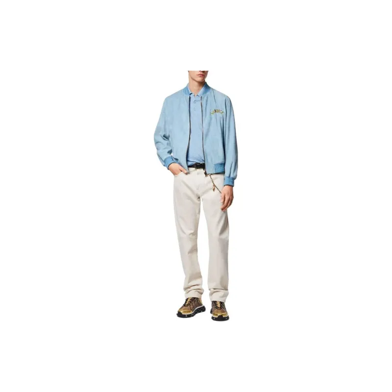 VERSACE La Greca Pointelle knit Polo Shirt-1