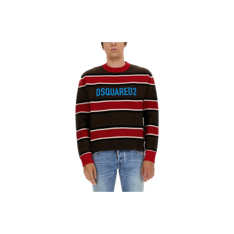DSQUARED 2 Logo Print Crewneck Striped Jumper-2