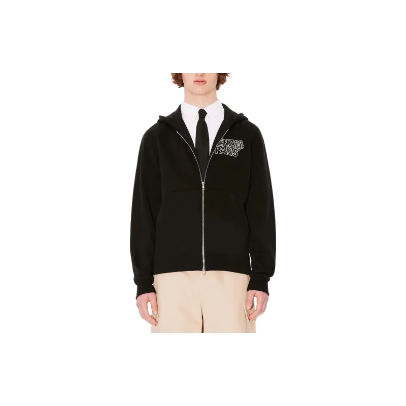 KENZO Logo Embellished Zip Up Hoodie-3
