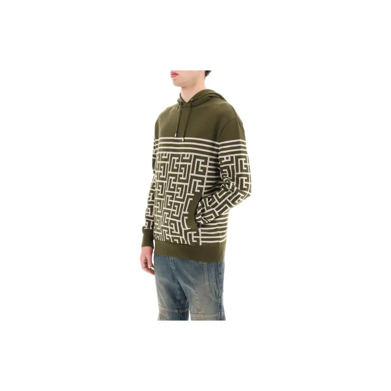 BALMAIN Monogram Stripe Knit Hoodie-1