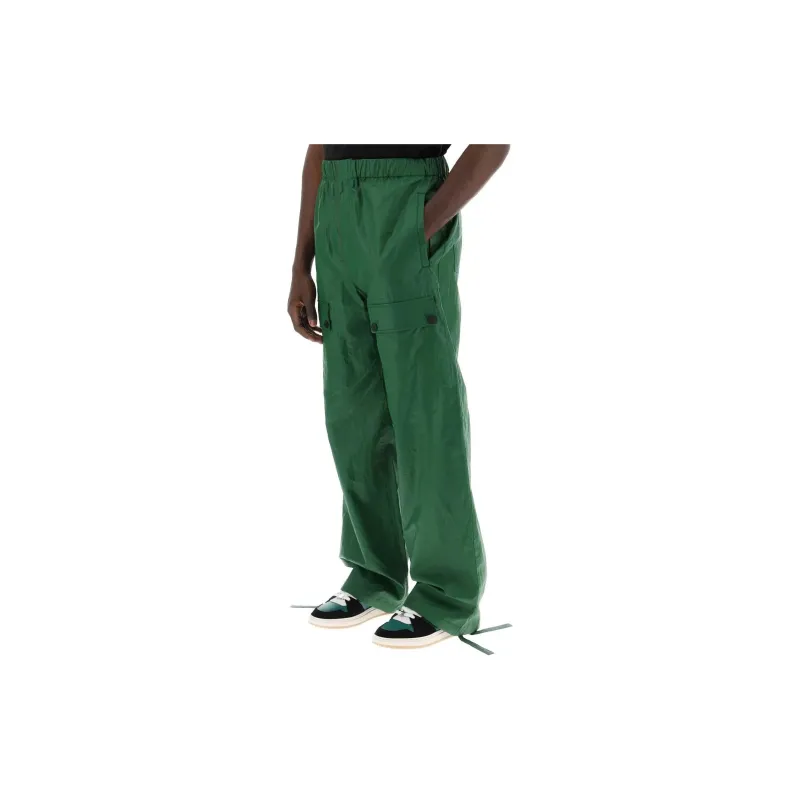 Ferragamo Wide leg Linen Cargo Trousers-4