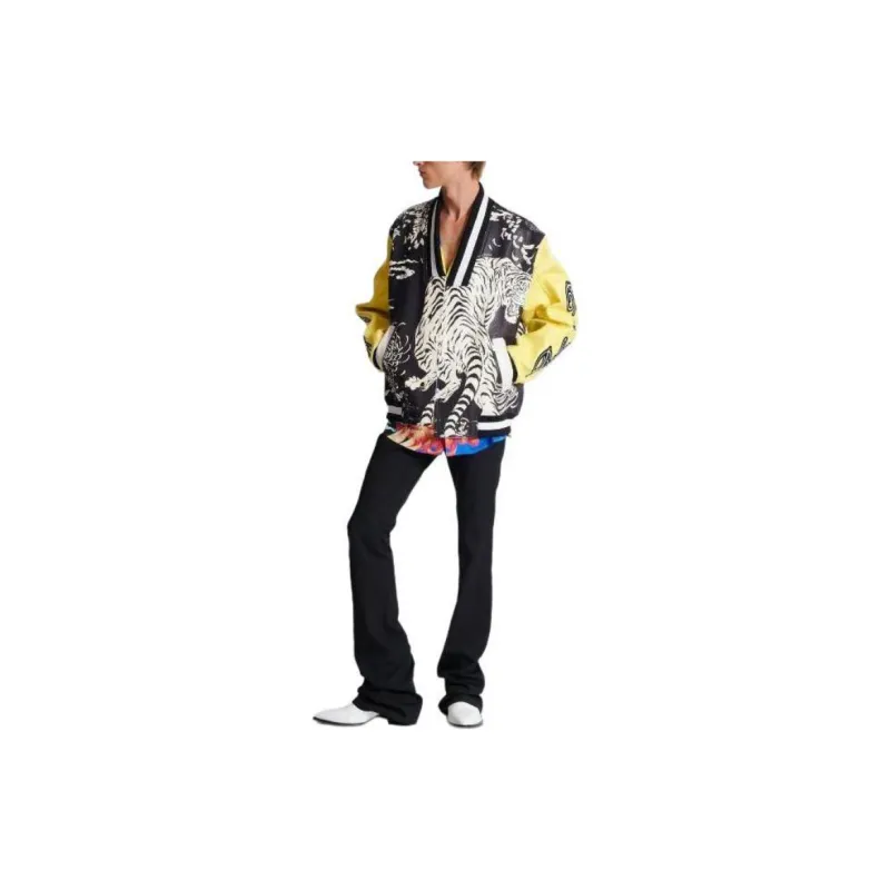 BALMAIN Graphic print Leather Varsity Jacket-1