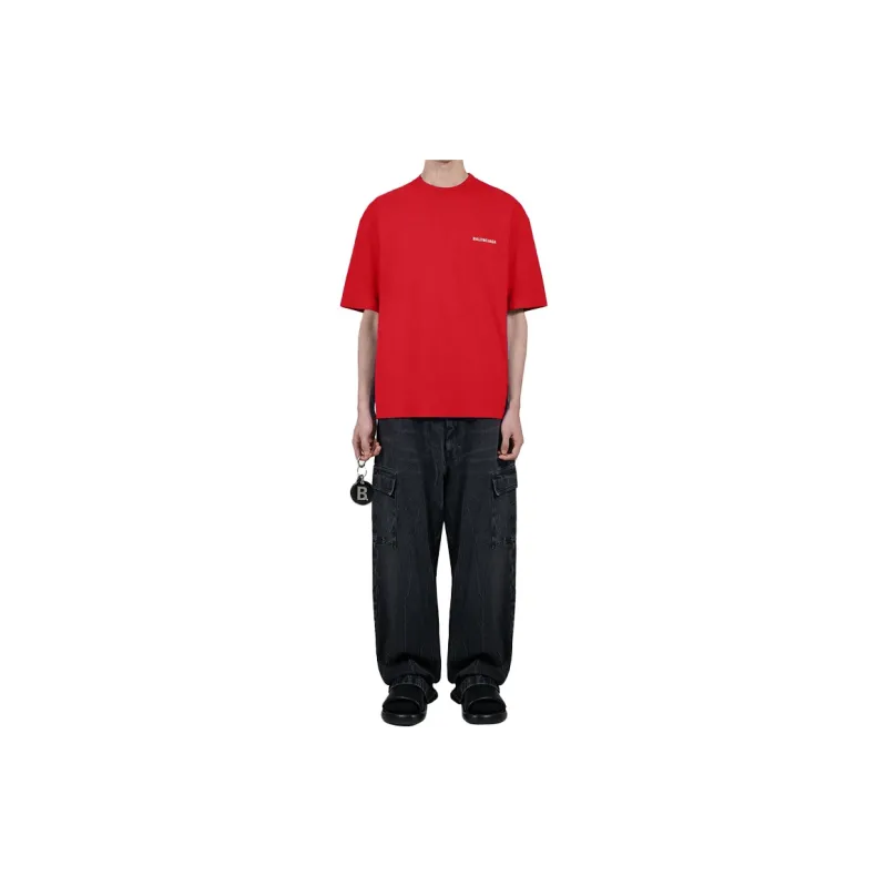 Balenciaga T Shirt Men's Red Loose Fit Style-2