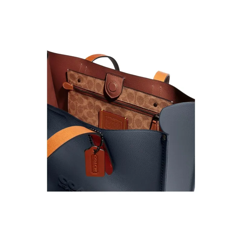 COACH Pebbled Leather With Wax Plant Leather And Coated Canvas One Shoulder Handbag Tubas Men's Denim Blue-4