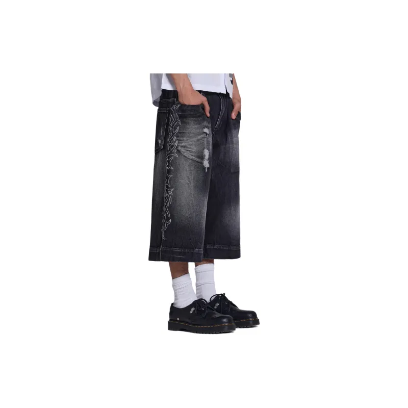 Jaded London SS24 Fantasy Store Collection Crystalline Jorts Fantasy Store Collection Denim Shorts Men's BLACK/Black-4