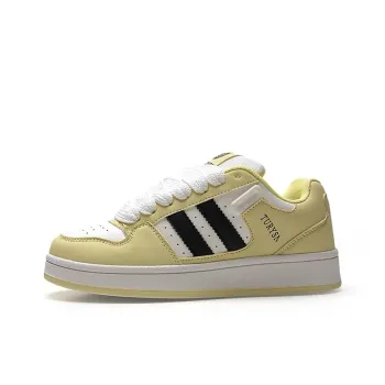 CHERRY&KALIKA Anti Slip And Wear Resistant Height Increasing Low Top Skateboard Shoes Women's White Light Yellow