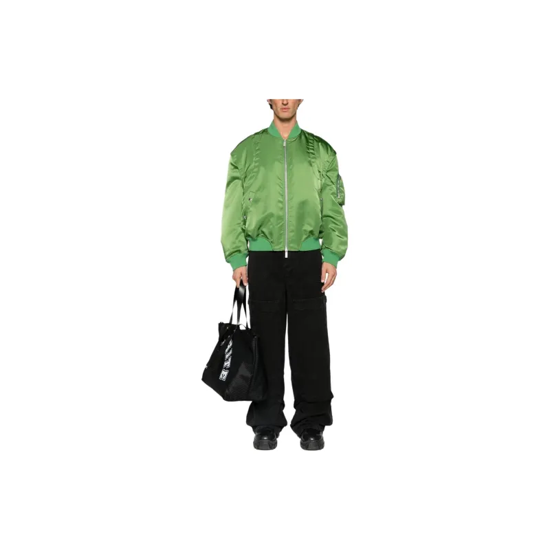 OFF WHITE Zip Up Straight Hem Bomber Jacket-1