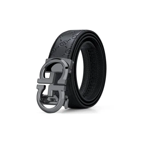 WilliamPOLO Cow Leather Leather Belts Men's Gunmetal 3.5cm Width