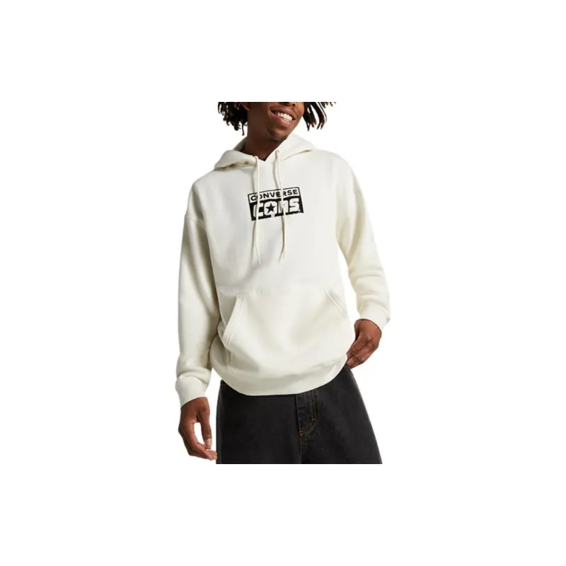 Converse Brushed Back Fleece Pullover Hoodie Sweatshirt Men's White Egret-1