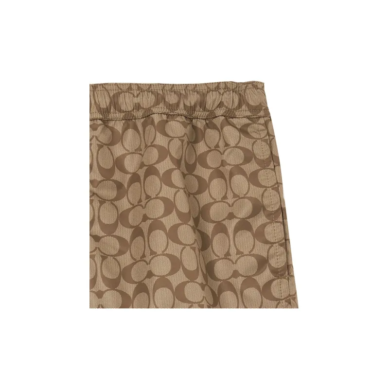 COACH SS23 Men's All Over Logo Print Drawstring Swim Trunks Khaki-5