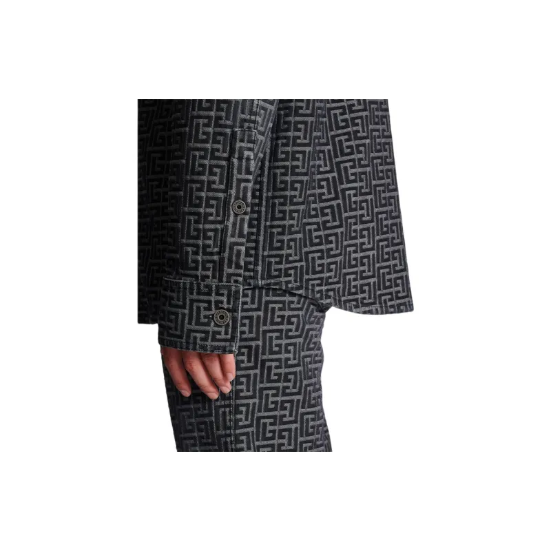 BALMAIN Monogrammed Jacquard Denim Shirt-6