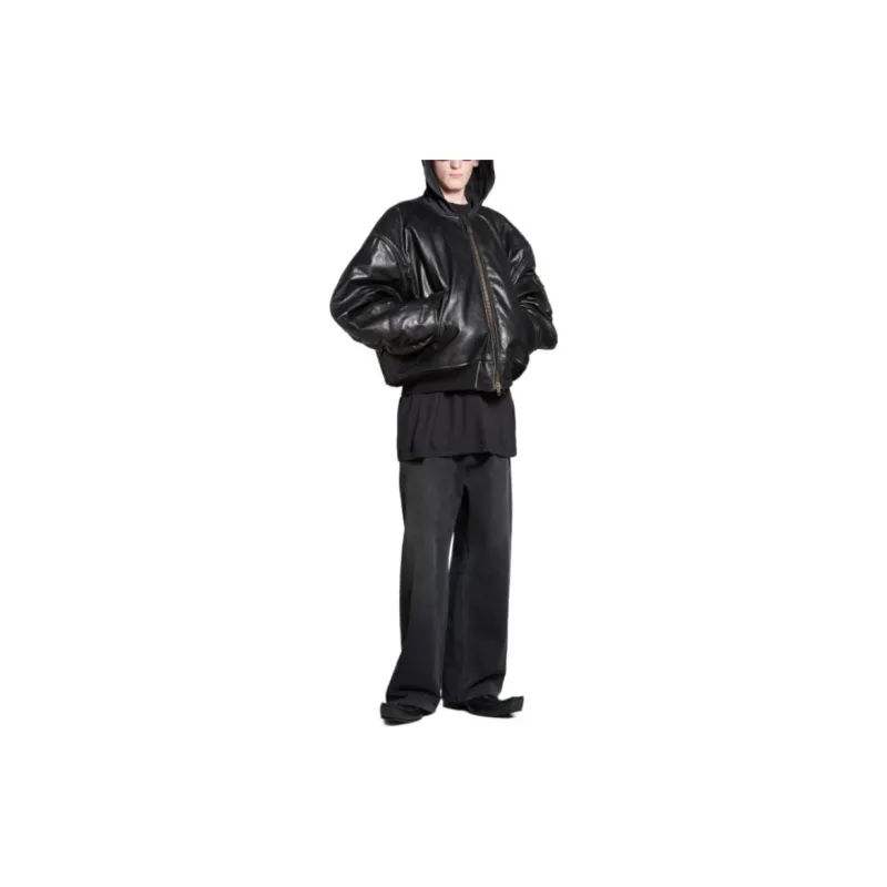 Balenciaga Leather Jacket Unisex Black-2
