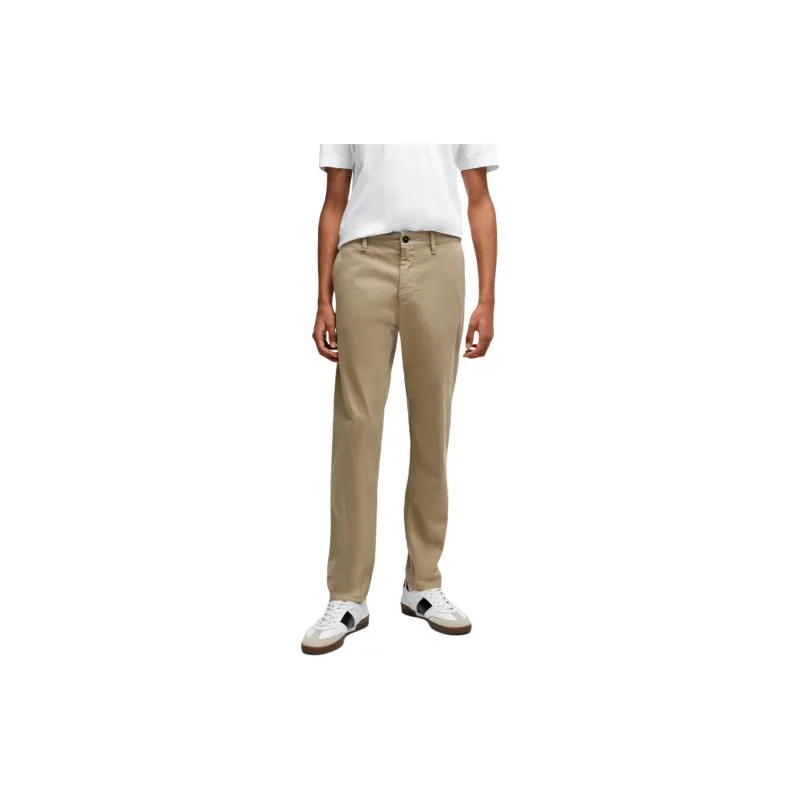 HUGO BOSS SS24 Tapered Fit Chinos In Stretch Cotton Satin Casual Pants Men's Light Coffee-2