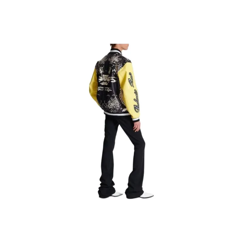 BALMAIN Graphic print Leather Varsity Jacket-3