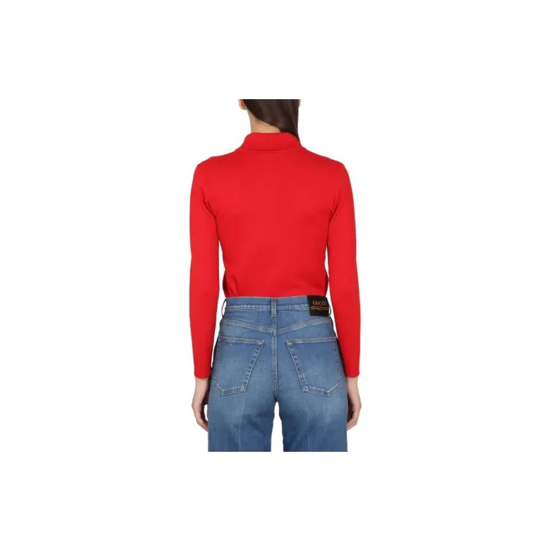 GUCCI Half Buttoned Long Sleeve Polo Shirt-1