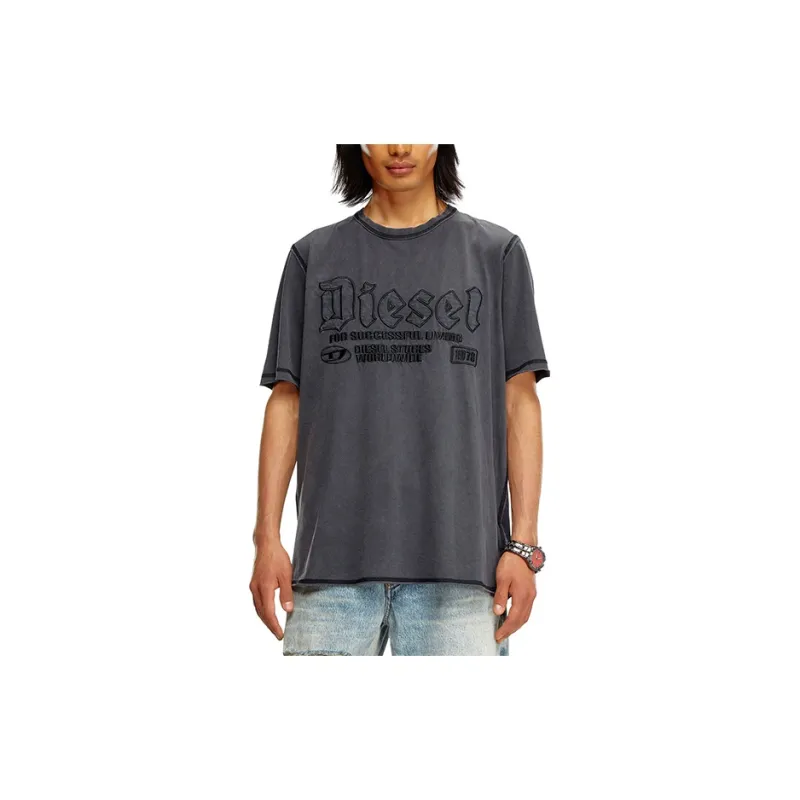 DIESEL T Rawjust Logo embroidered T shirt-2