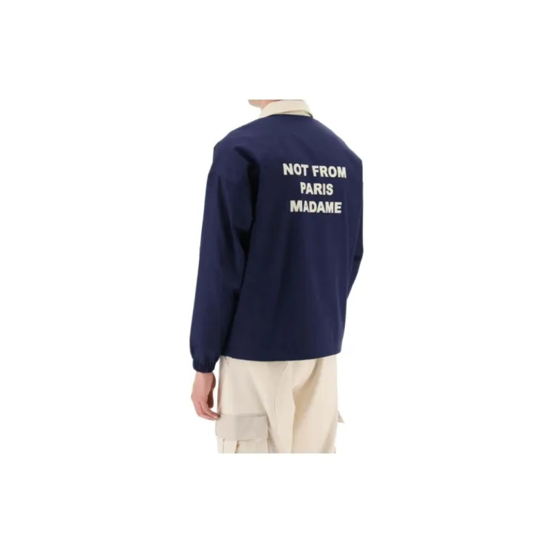 DROLE DE MONSIEUR Slogan Printed Button Up Bomber Jacket-3